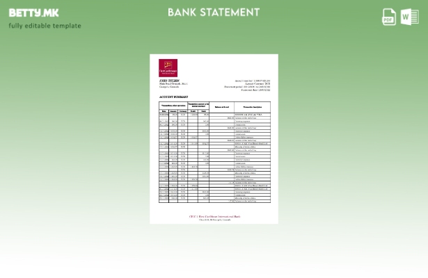 модерен стил Гренада CIBC извод од банкарски ексел шаблон